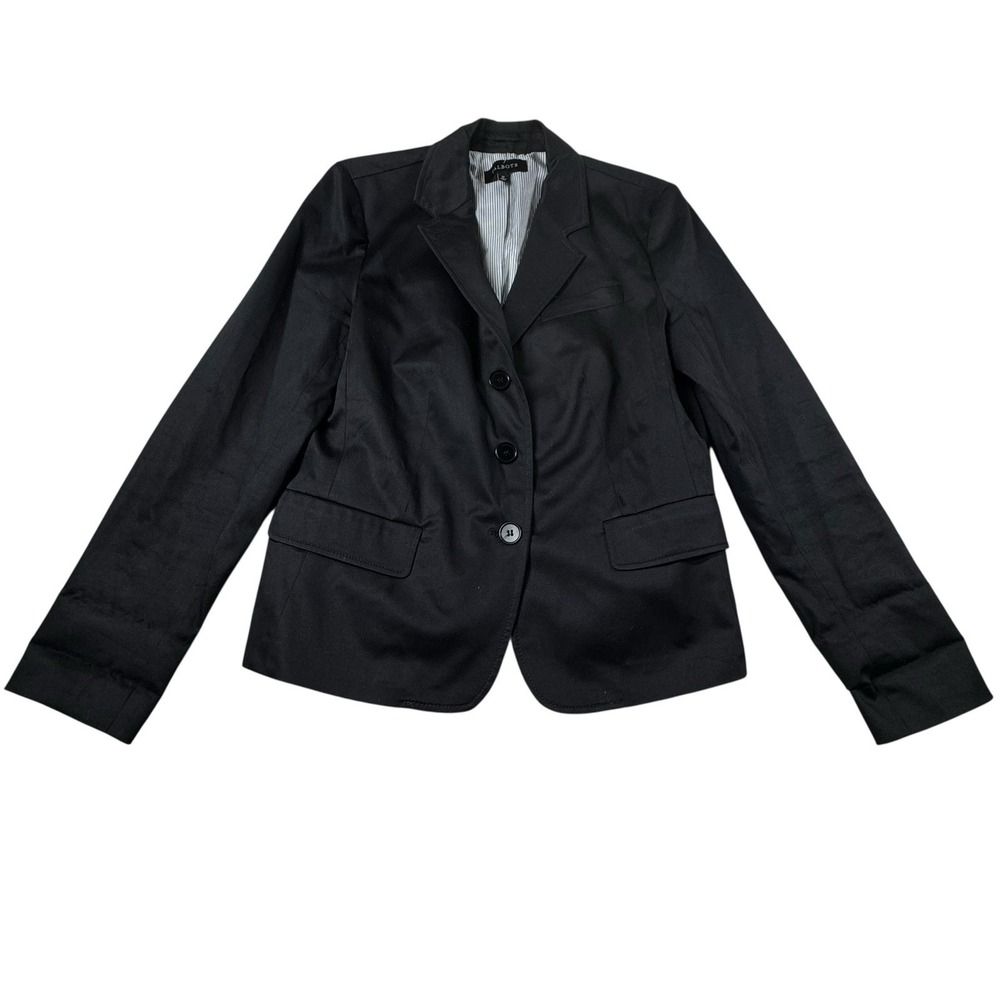 Talbots Blazer Jacket Womens 12 Black 3 Button Office Career Stripped Lining